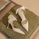 Women Fashion Elegant Pointed Toe Bowknot Ankle Strap Buckle Pumps