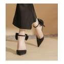 Women Fashion Elegant Pointed Toe Bowknot Ankle Strap Buckle Pumps