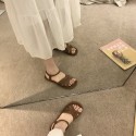 Women Fashion Casual PU Solid Color Round Toe Flat Gladiator Sandals