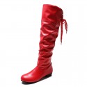 Women Fashion Solid Color Creased High Boots