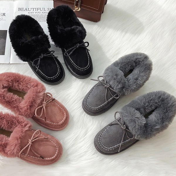 Suede Winter Women Fashion Solid Color Plush Thickened Warm Flat Snow Boots