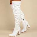 Autumn Winter Women Fashion Irregular Creased Chunky Heel Side Zipper PU Over The Knee Boots