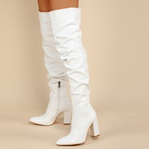 Autumn Winter Women Fashion Irregular Creased Chunky Heel Side Zipper PU Over The Knee Boots