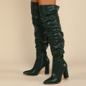 Autumn Winter Women Fashion Irregular Creased Chunky Heel Side Zipper PU Over The Knee Boots