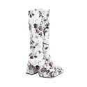 Women Fashion Floral Color Matching Chunky Heel Thick-Soled High Boots