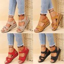 Women Fashion Plus Size Solid Color Velcro Round-Toe Sandals