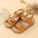 Women Fashion Plus Size Solid Color Velcro Round-Toe Sandals