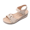 Women Fashion Plus Size Solid Color Velcro Round-Toe Sandals