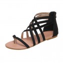 Women Simple Plus Size Woven Cross Strap Back Zipper Round Toe Flat Sandals