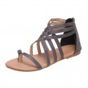 Women Simple Plus Size Woven Cross Strap Back Zipper Round Toe Flat Sandals