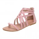 Women Simple Plus Size Woven Cross Strap Back Zipper Round Toe Flat Sandals