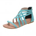 Women Simple Plus Size Woven Cross Strap Back Zipper Round Toe Flat Sandals