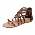 Women Simple Plus Size Woven Cross Strap Back Zipper Round Toe Flat Sandals