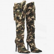 Women Fashion Camouflage Printed High-Heel Boots