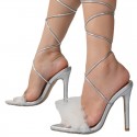 Women Fashion Sexy Plus Size Strap Pointed Toe Feather Stiletto Heel Sandals