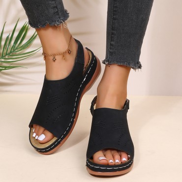 Women Fashion Casual Plus Size Solid Color Hollow-Out Breathable Sandals