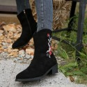 Women Retro Plus Size Embroidered Side Zipper Suede Short Boots