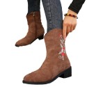 Women Retro Plus Size Embroidered Side Zipper Suede Short Boots