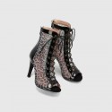 Summer Women Large Size Still Leopard Hollow Strap Peep Toe High Heel Mid-Calf Boots