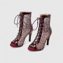 Summer Women Large Size Still Leopard Hollow Strap Peep Toe High Heel Mid-Calf Boots