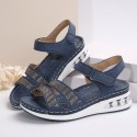 Women Fashion Casual Plus Size Rhinestone Velcro Wedge Heel Sandals