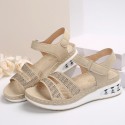 Women Fashion Casual Plus Size Rhinestone Velcro Wedge Heel Sandals