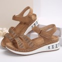 Women Fashion Casual Plus Size Rhinestone Velcro Wedge Heel Sandals