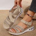 Women Fashion Casual Plus Size Rhinestone Velcro Wedge Heel Sandals