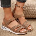 Women Fashion Casual Plus Size Rhinestone Velcro Wedge Heel Sandals