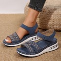 Women Fashion Casual Plus Size Rhinestone Velcro Wedge Heel Sandals