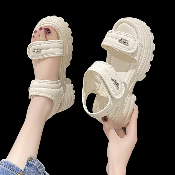 Summer Women Casual Round Toe Thick-Soled Velcro Sandals