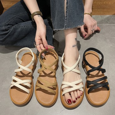 Summer Women Casual Round Toe Thick-Soled Cross Sandals