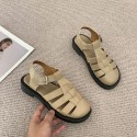 Women Casual British Style Solid Color Cover Toe Woven Roman Sandals