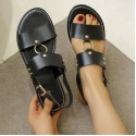 Summer Women Casual Plus Size Solid Color Round Toe Flat Slippers