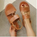 Summer Women Casual Plus Size Solid Color Round Toe Flat Slippers