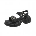 Summer Women Fashion Belt Buckle Round Toe Thick-Soled Sandals