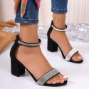 Summer Women Fashion Plus Size Rhinestone Strap Chunky Heel Sandals