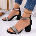 Summer Women Fashion Plus Size Rhinestone Strap Chunky Heel Sandals