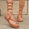 Summer Women Casual Plus Size Round Toe Cross Strap Flat Sandals