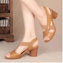 Women Casual Plus Size Peep Toe Cutout PU Chunky Heel Sandals