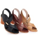 Women Casual Plus Size Peep Toe Cutout PU Chunky Heel Sandals