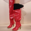 Women Fashion Plus Size PU Drawstring Tip Toe Over The Knee Boots